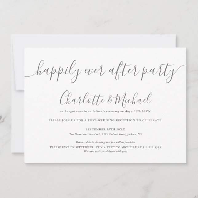 Gray And White Happily Ever After Party Wedding Invitation (Front)