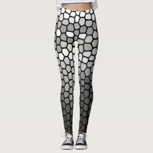 Gray and White Modern Geometric Mosaic Honeycomb Leggings