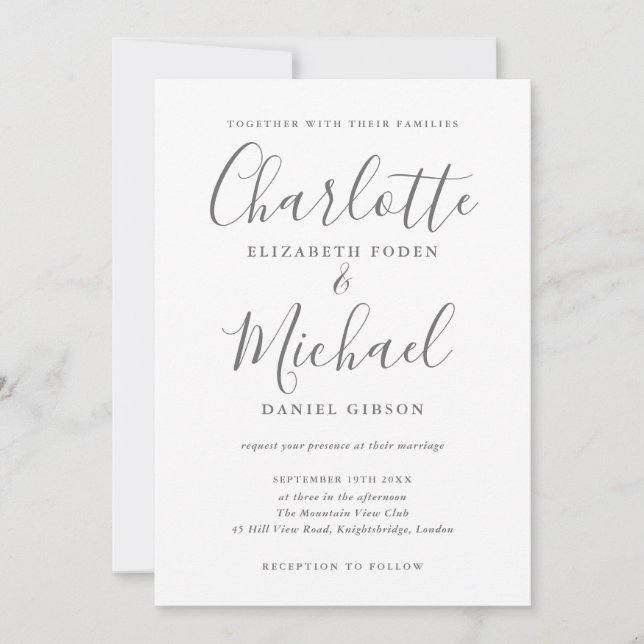 Gray And White Signature Script Photo Wedding Invitation (Front)