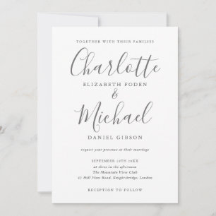 Gray And White Signature Script Photo Wedding Invitation