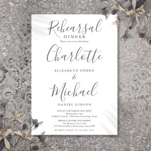 Gray And White Signature Script Rehearsal Dinner Invitation