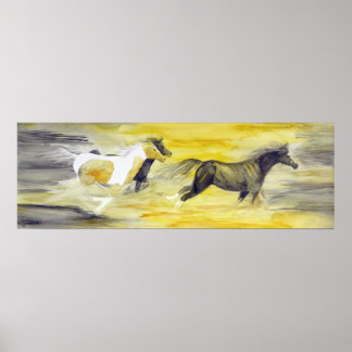 Gray and Yellow Abstract Horse Artwork Poster