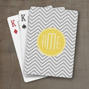 Gray and Yellow Chevrons Custom Monogram Playing Cards