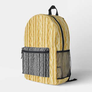 GRAY AND YELLOW KNIT LOOK TEXTURES PRINTED BACKPACK