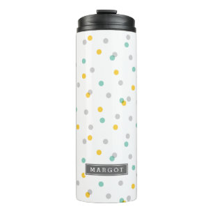 Gray Aqua and Yellow Confetti Dots Monogram Thermal Tumbler