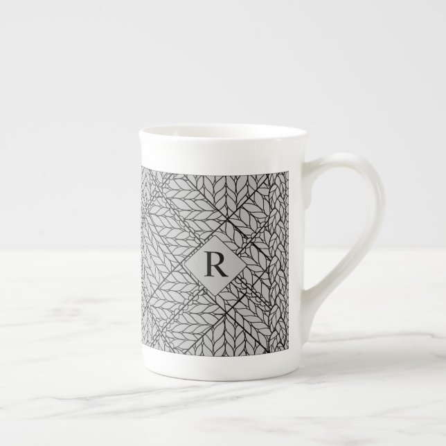 GRAY ARGYLE KNIT Bone China Mug + Text  (Right)