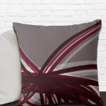 Gray Artistic Abstract Ribbons Cushion<br><div class="desc">Gray and burgundy throw pillow features a modern artistic abstract design with shades of burgundy and gray with white accents on a grey background. This abstract composition is built on combinations of repeated ribbons, which are overlapped and interlaced to form an interesting artistic design. The gray, burgundy, white and wine...</div>