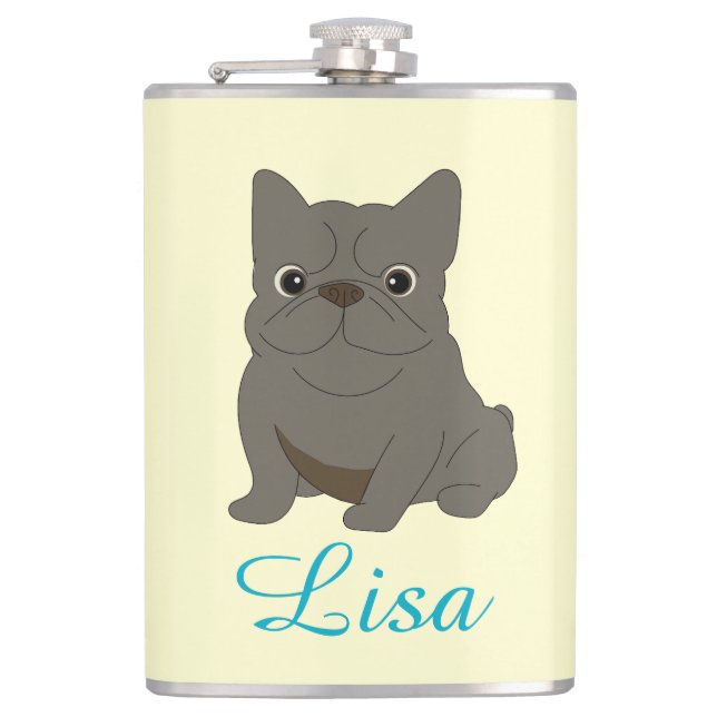 Gray Baby French Bulldog, Cream, Hip Flask (Front)