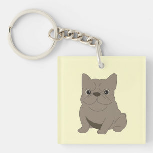 Gray Baby French Bulldog, Cream, Key Ring