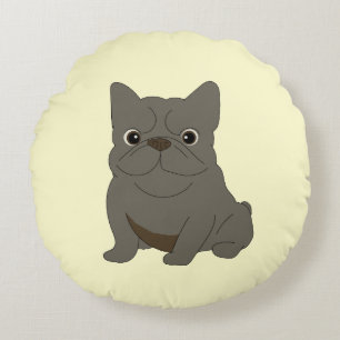 Gray Baby French Bulldog, Cream, Round Cushion