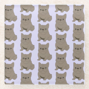Gray Baby French Bulldog, purple, lavender Glass Coaster