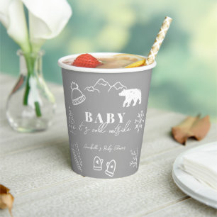 Gray Baby It's Cold Outside Hand-drawn Baby Shower Paper Cups