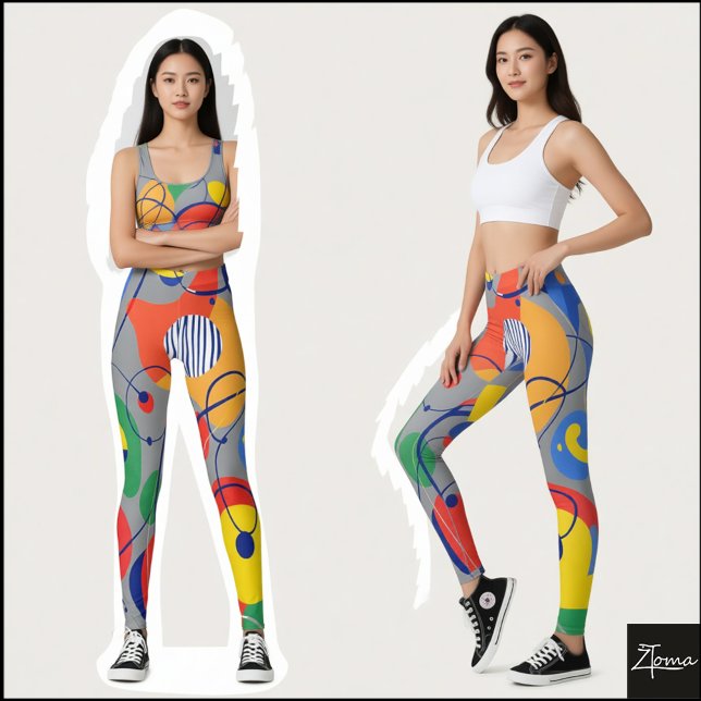 Gray Background Primary Color Abstract Shapes Leggings (Creator Uploaded)