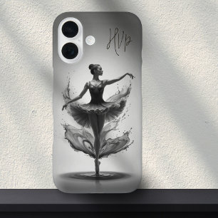 Gray Ballerina Splash Custom Initials Ballet iPhone 16 Case