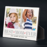 Gray BEST MOM EVER collage 2 Photo Pink Hearts Plaque<br><div class="desc">Create a the perfect sweet keepsake for newly  mom for Christmas or  Mother's day with this amazing design using two (2) of your favorite photos and  custom message. "Best mom Ever" appears along the bottom in delicate gray  lettering with little pink hearts. Perfect for girl's mother
Other colors available</div>