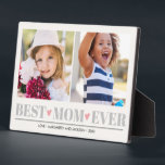 Gray BEST MOM EVER collage 2 Photo Pink Hearts Plaque<br><div class="desc">Create a the perfect sweet keepsake for newly  mom for Christmas or  Mother's day with this amazing design using two (2) of your favorite photos and  custom message. "Best mom Ever" appears along the bottom in delicate gray  lettering with little pink hearts. Perfect for girl's mother
Other colors available</div>