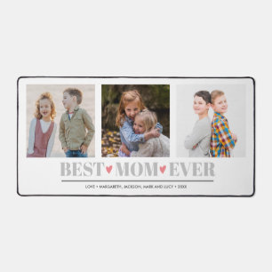 Gray BEST MOM EVER collage 3 Photo PINK Hearts Desk Mat