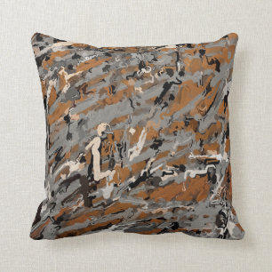 Gray, Black and  Caramel Abstract Cushion