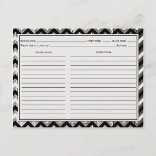 Gray Black Chevron Weathered Barnwood Recipe Cards