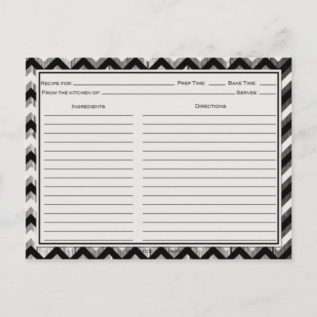Gray Black Chevron Weathered Barnwood Recipe Cards (Back)
