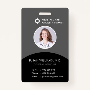 Gray Black Doctor Photo ID Healthcare Company Logo ID Badge