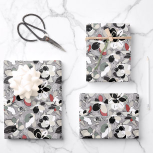 Gray Black Floral Winter Magnolia Wrapping Paper Sheet