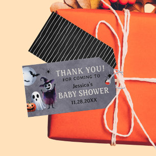 Gray Black Halloween Baby Shower Thank You Gift Tags