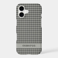 Gray Black Preppy Gingham Plaid Personalized Name