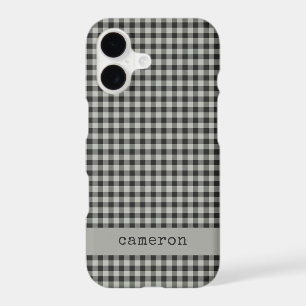 Gray Black Preppy Gingham Plaid Personalized Name