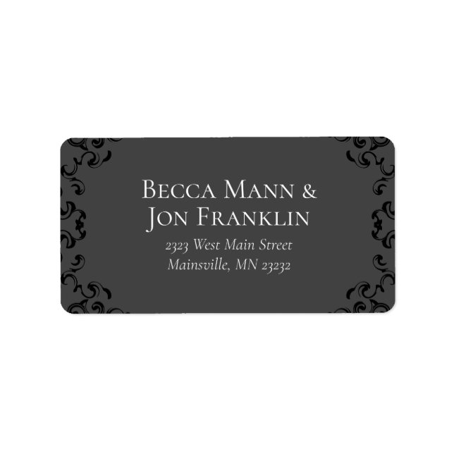 Gray & Black Swirl Gothic Wedding Label (Front)