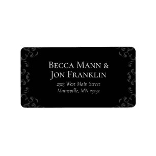 Gray & Black Swirl Gothic Wedding Label