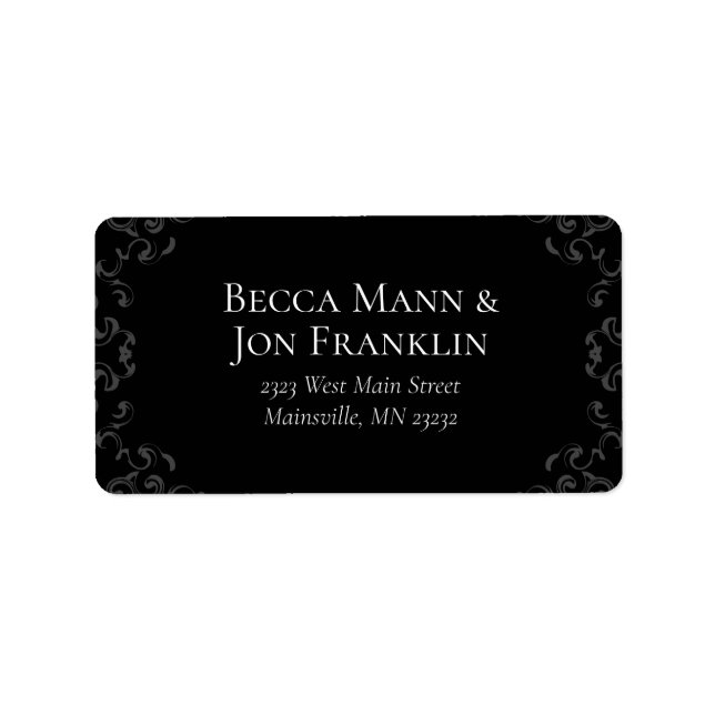 Gray & Black Swirl Gothic Wedding Label (Front)