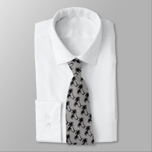 Gray Black Tropical Palm Trees Tie