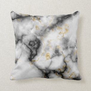 Gray Black White and Gold Marble Pattern Cushion