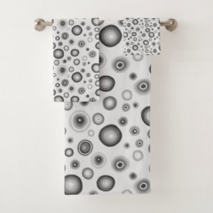 Gray Black White  Bubbles Modern Circles Pattern Bath Towel Set