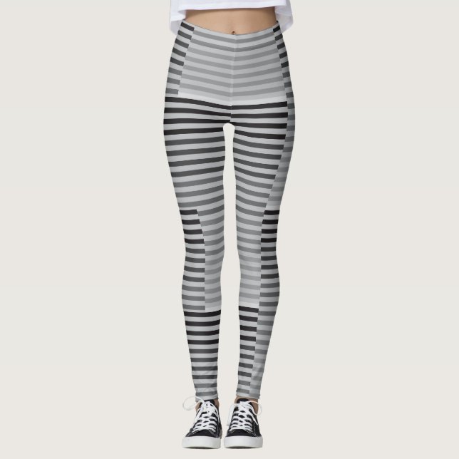 Gray, Black, White Stripes Leggings (Front)