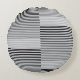Gray, Black, White Stripes Round Cushion