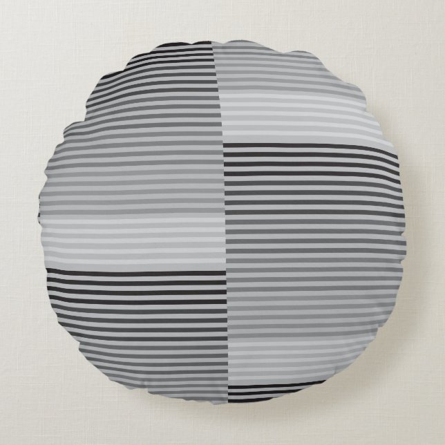 Gray, Black, White Stripes Round Cushion (Front)