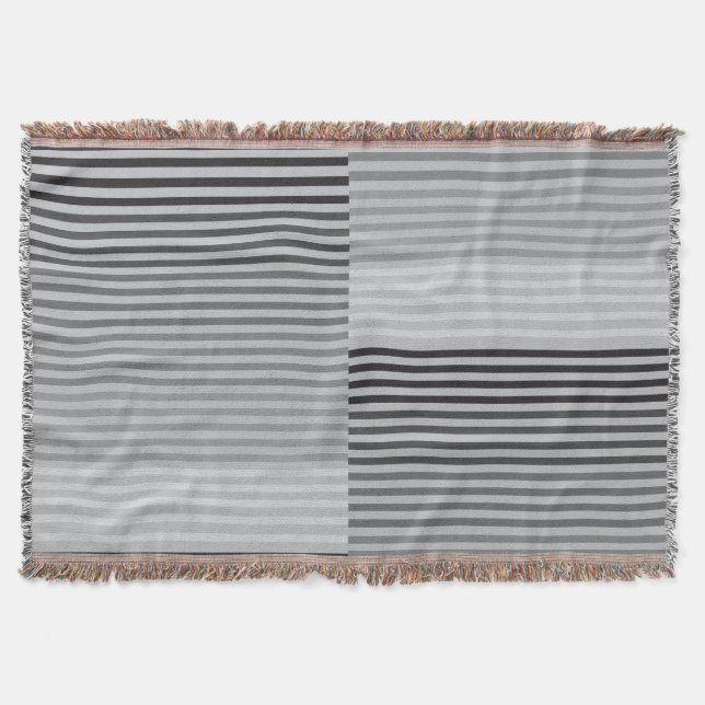 Gray, Black, White Stripes Throw Blanket (Front)