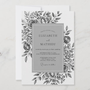 Gray Bloom Romance Wedding Invitation