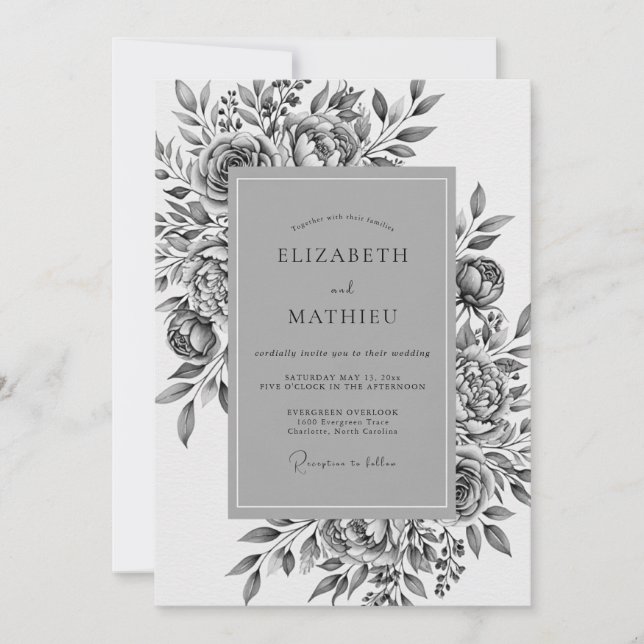 Gray Bloom Romance Wedding Invitation (Front)