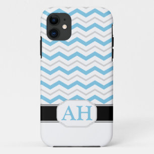 Gray & Blue Chevron Monogram iPhone 5 Case