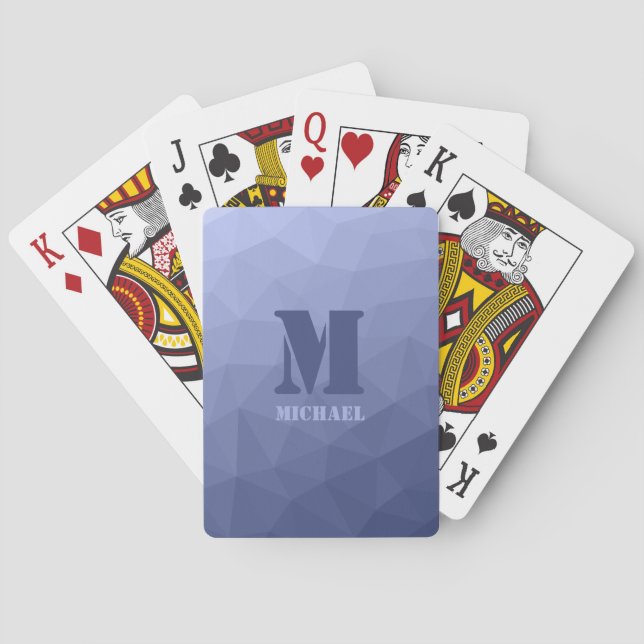 Gray blue geometric mesh pattern Monogram Playing Cards (Back)
