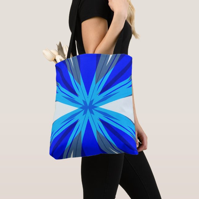 Gray Blue White Winter Christmas Star Snowflake Tote Bag (Close Up)