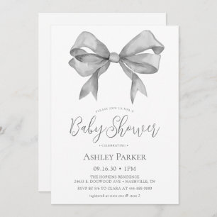 Gray Bow Boy Baby Shower Invitation