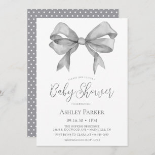 Gray Bow Boy Baby Shower Invitation
