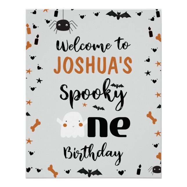 Gray Boys Spooky One Halloween 1st Birthday Poster (Front)