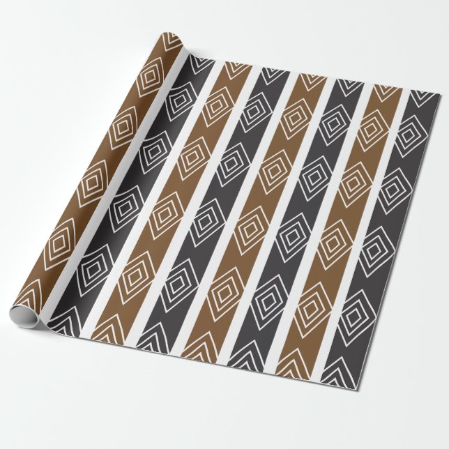 Gray Brown Geometric Diamond Stripes Wrapping Paper (Unrolled)