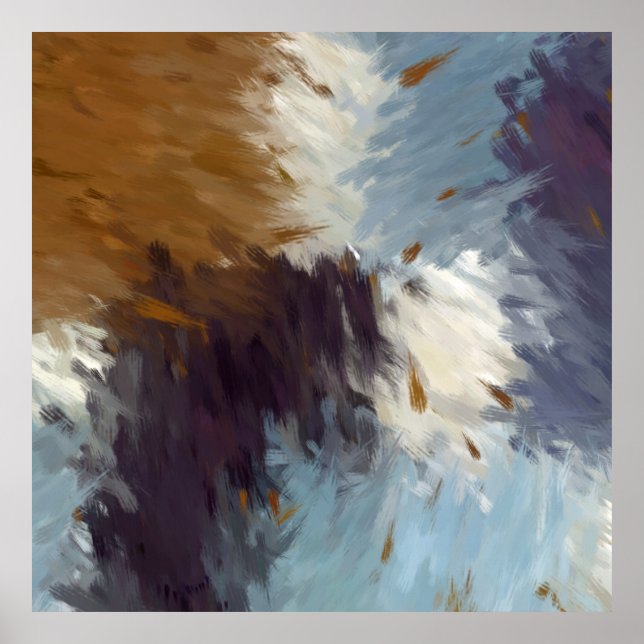 Gray Brown Taupe White Abstract Brushstrokes Poster (Front)