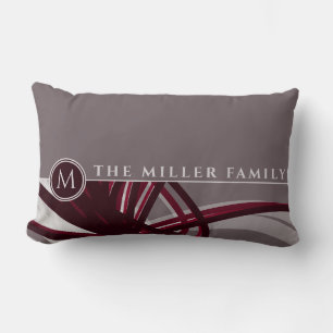 Gray & Burgundy Abstract   Monogram   Family Name Lumbar Cushion